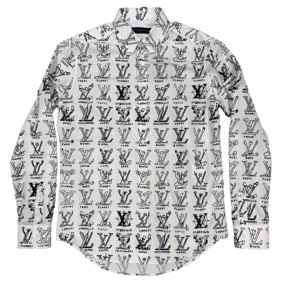 Louis Vuitton Placed Graphic Regular Long Sleeve Monogram Button Up Down Shirt M - Picture 1 of 15